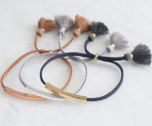 Load image into Gallery viewer, Lisa Angel- Navy Suede Gold beaded bar bracelet