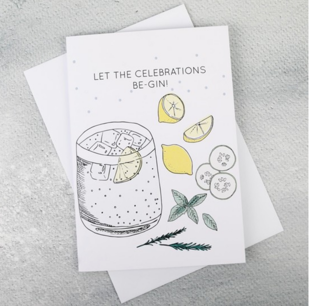 'LET THE CELEBRATIONS BE-GIN' BIRTHDAY CARD