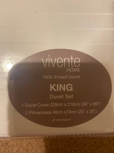 Madison Collection – 1000 Thread Count Pin Stripe King Duvet Set in White